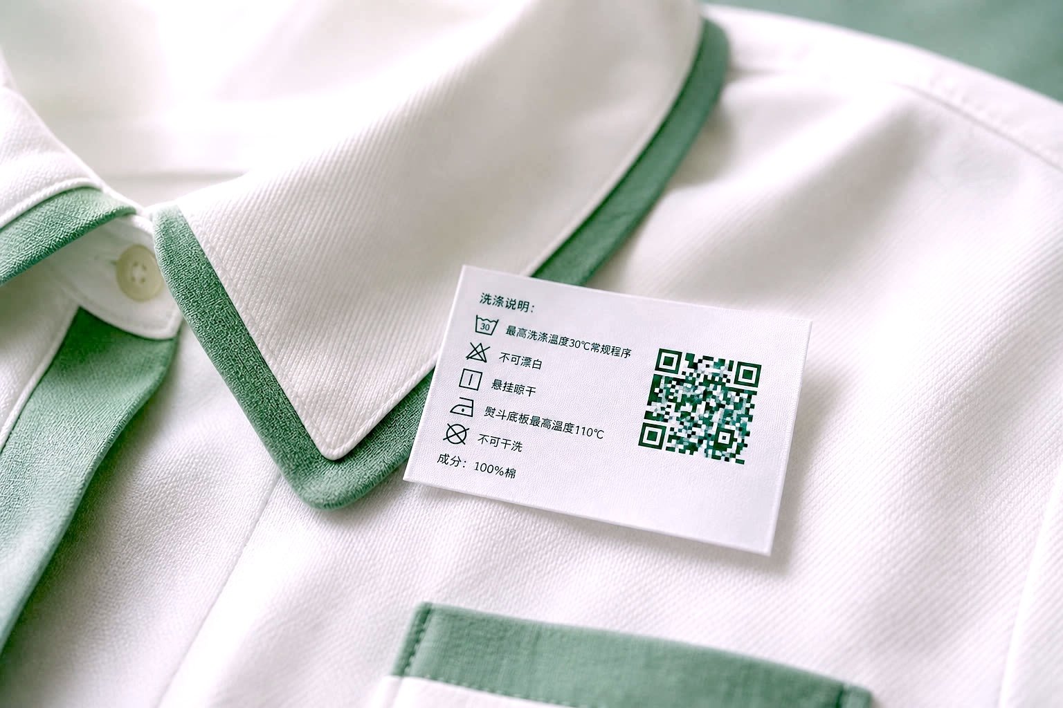 广东校服与带二维码水洗唛示意